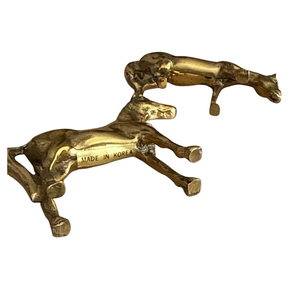 Vintage Solid Brass Horse Figurines Pair – Grazing & Standing – Korea 5" - Picture 7 of 8